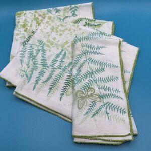 Vintage 70s Vera Neumann Green Shadow Fern Napkins Butterflies Set of 5 Fabric